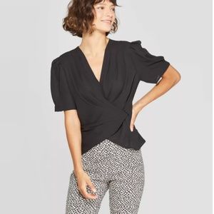 NWOT- Who What Wear-Short Sleeve Deep Wrap Top